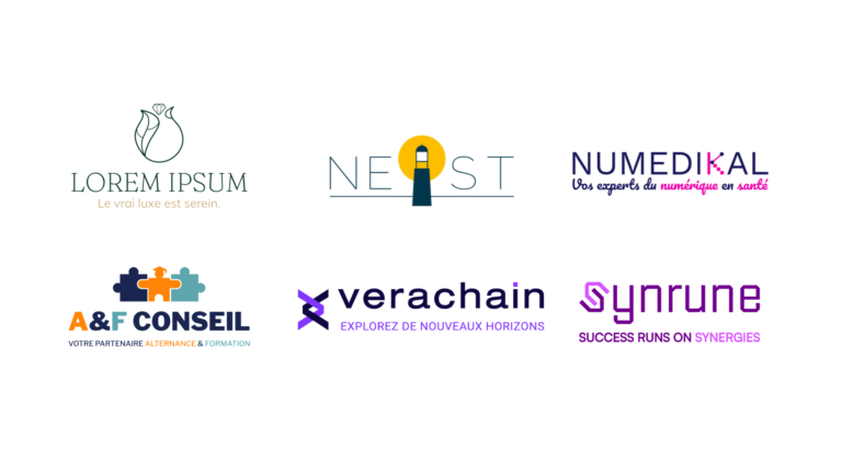 Six exemples de logos aux styles variés créés par MAKE IT BOLD